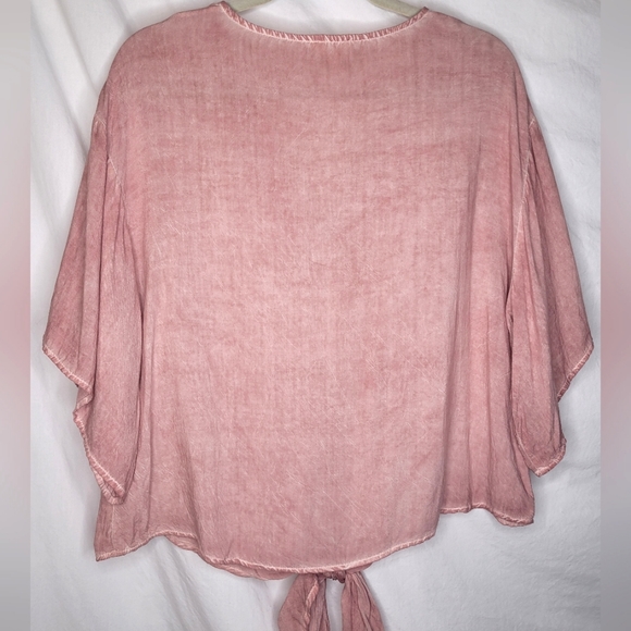 Entro Cropped Tie Blouse Size Small Pink V-neck Flowing Boho 💕 - Picture 3 of 5